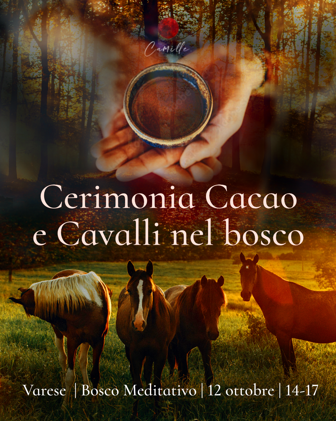 cerimonia cacao e cavalli nel bosco Varese Camille Barrios