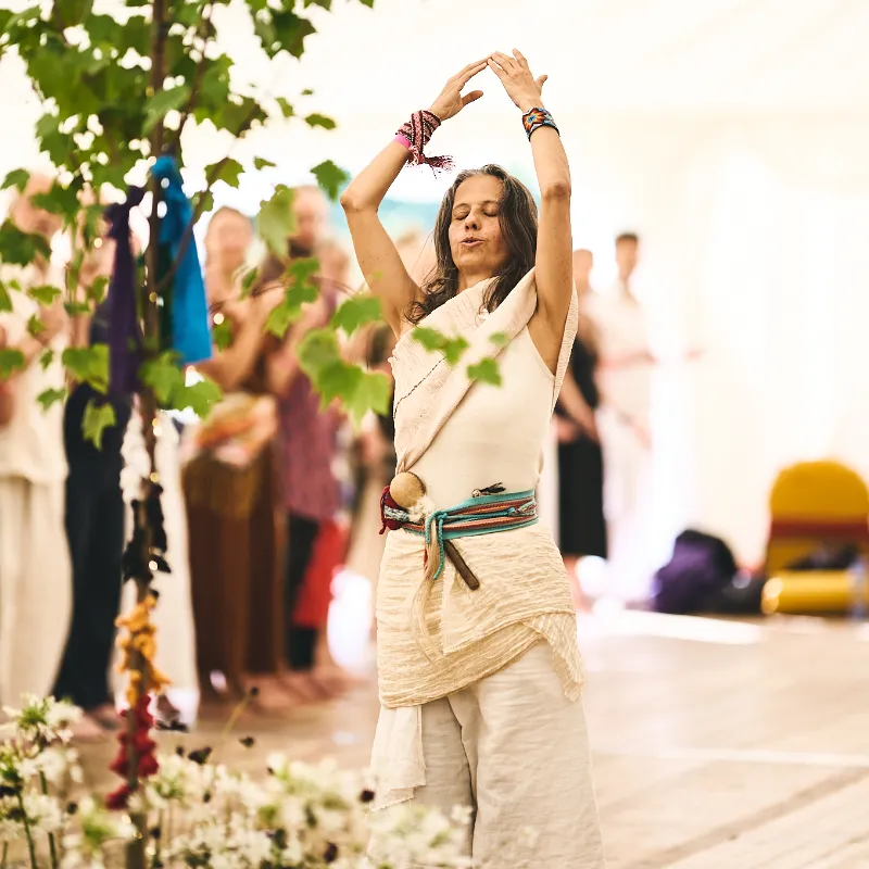 Camille Barrios in movement during a summer long dance ceremony movement medicine